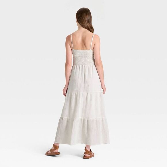 Universal Thread - Women's Button-Front Smocked Maxi Sundress - Unive White - Picture 2 of 3